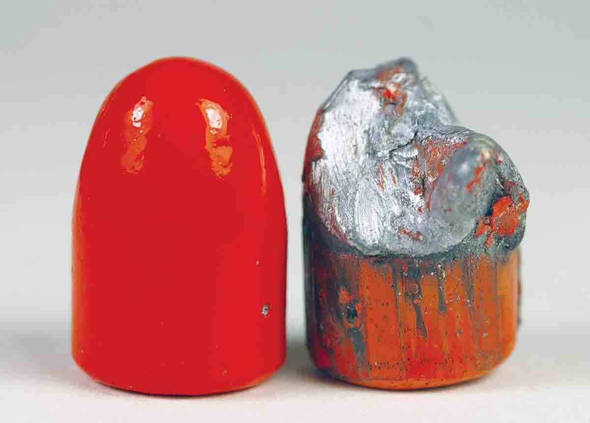 Syntech polymer coatings remained on the base and sides of .45-caliber bullets after firing.
